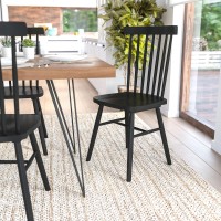 Ingrid Set Of 2 Commercial Grade Windsor Dining Chairs, Solid Wood Armless Spindle Back Restaurant Dining Chairs In Black