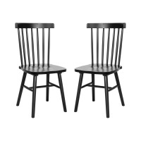 Ingrid Set Of 2 Commercial Grade Windsor Dining Chairs, Solid Wood Armless Spindle Back Restaurant Dining Chairs In Black