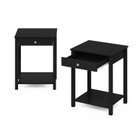 Furinno Classic Side Table With Drawer, Set Of 2, Americano