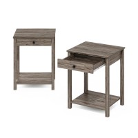 Furinno Classic Side Table With Drawer, Set Of 2, Rustic Oak