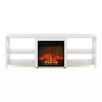 Furinno Classic 70 Inch Tv Stand With Fireplace, White Emboss