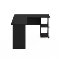 Furinno L-Shape Desk With Stainless Steel Tubes, Americano
