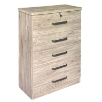 Better Home Products Xia 5 Drawer Chest Of Drawers In Gray Oak