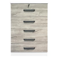 Better Home Products Xia 5 Drawer Chest Of Drawers In White & Gray Oak