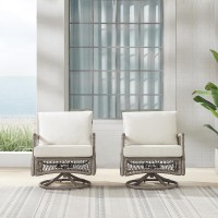 Thatcher 2Pc Outdoor Wicker Swivel Rocker Chair Set Creme/Driftwood - 2 Swivel Rockers