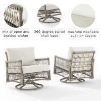 Thatcher 2Pc Outdoor Wicker Swivel Rocker Chair Set Creme/Driftwood - 2 Swivel Rockers