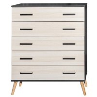 Better Home Products Eli Mid-Century Modern 5 Drawer Chest Dark Gray & Honey Oak