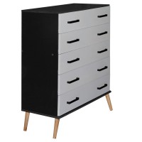 Better Home Products Eli Mid-Century Modern 5 Drawer Chest In Black & Light Gray