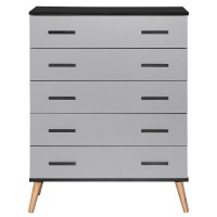 Better Home Products Eli Mid-Century Modern 5 Drawer Chest In Black & Light Gray