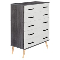 Better Home Products Eli Mid-Century Modern 5 Drawer Chest Charcoal Oak & Silver Oak
