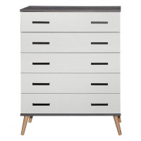 Better Home Products Eli Mid-Century Modern 5 Drawer Chest Charcoal Oak & Silver Oak
