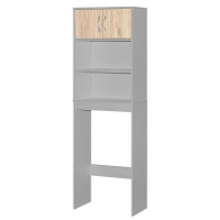 Better Home Products Ace Over-The-Toilet Storage Rack In Light Gray & Natural Oak