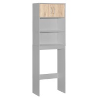 Better Home Products Ace Over-The-Toilet Storage Rack In Light Gray & Natural Oak