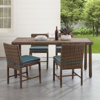 Bradenton 5Pc Outdoor Wicker Dining Set Navy/Weathered Brown - Dining Table & 4 Dining Chairs