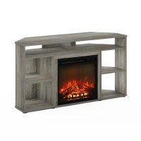 Furinno Jensen Corner Tv Stand With Fireplace For Tv Up To 55 Inches, French Oak Grey