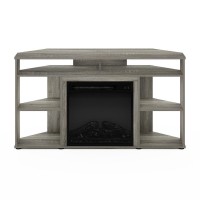 Furinno Jensen Corner Tv Stand With Fireplace For Tv Up To 55 Inches, French Oak Grey