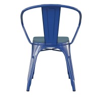 Luna Commercial Grade Blue Metal Indoor-Outdoor Chair With Arms With Teal-Blue Poly Resin Wood Seat