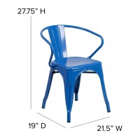 Luna Commercial Grade Blue Metal Indoor-Outdoor Chair With Arms With Teal-Blue Poly Resin Wood Seat