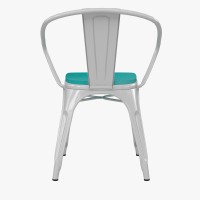 Luna Commercial Grade White Metal Indoor-Outdoor Chair With Arms With Mint Green Poly Resin Wood Seat