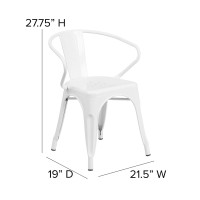 Luna Commercial Grade White Metal Indoor-Outdoor Chair With Arms With Mint Green Poly Resin Wood Seat