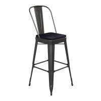 Kai Commercial Grade 30 High Black Metal Indoor-Outdoor Bar Height Stool With Removable Back And Black All-Weather Poly Resin Seat