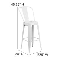 Kai Commercial Grade 30 High White Metal Indoor-Outdoor Bar Height Stool With Removable Back And Gray All-Weather Poly Resin Seat