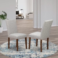 East West Furniture Set Of 2 Parsons Chairs - Doeskin Linen Fabric Seat And High Back - Antique Walnut Finish