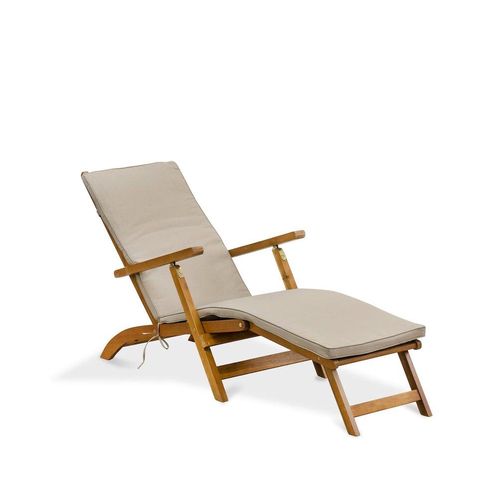 Patio Chair Lounge - Outdoor Acacia Wood Sunlounger Chair For Poolside, Deck, Lawn, 59X21X35 Inch, Natural Oil