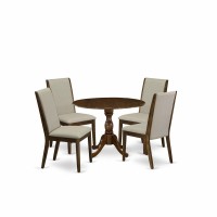 East West Furniture 5 Piece Modern Dining Table Set Includes 1 Drop Leaves Dining Table And 4 Grey Linen Fabric Parsons Chair With High Back - Acacia Walnut Finish