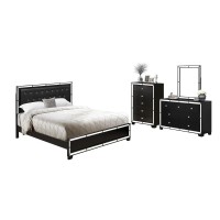 East West Furniture 2-Piece Nella King Size Bedroom Set With A Button Tufted King Size Frame And Night Stand For Bedroom - Black Leather Headboard And Black Legs