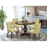 East West Furniture 5-Pc Modern Dining Table Set - Dining Table And 4 Limelight Color Parson Modern Chairs With Button Tufted Back - Distressed Jacobean Finish