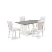 East West Furniture 5-Piece Dining Room Table Set Includes A Wood Dining Table And 4 Cream Linen Fabric Upholstered Chairs With Stylish Back - Wire Brushed Linen White Finish