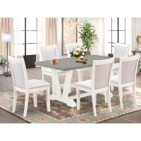 East West Furniture 7-Piece Dining Table Set Includes A Rectangular Dining Table And 6 Cream Linen Fabric Kitchen Chairs With Stylish Back - Wire Brushed Linen White Finish