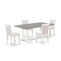 East West Furniture 5-Pc Dinette Set Consists Of A Mid Century Table And 4 Cream Linen Fabric Dining Chairs With Stylish Back - Wire Brushed Linen White Finish