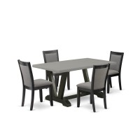 East West Furniture 5 Piece Kitchen Dining Table Set - A Cement Top Wood Dining Table With Trestle Base And 4 Dark Gotham Grey Linen Fabric Parson Chairs - Wire Brushed Black Finish