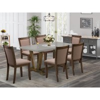 East West Furniture 7-Pc Modern Dining Table Set - 6 Parson Chairs And 1 Kitchen Dining Table (Distressed Jacobean Finish)