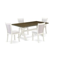East West Furniture 5-Pc Kitchen Table Set Contains A Dining Table And 4 Cream Linen Fabric Dinning Chairs With Stylish Back - Wire Brushed Linen White Finish