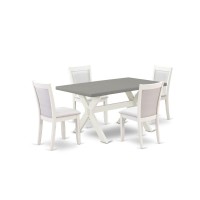 East West Furniture 5-Piece Modern Dining Table Set Includes A Mid Century Dining Table And 4 Cream Linen Fabric Dinning Room Chairs With Stylish Back - Wire Brushed Linen White Finish