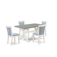 East West Furniture 5-Piece Kitchen Table Set Includes A Wooden Table And 4 Baby Blue Linen Fabric Dining Room Chairs With Stylish Back - Wire Brushed Linen White Finish