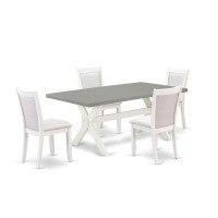 East West Furniture 5-Pc Dining Room Set Consists Of A Wooden Table And 4 Cream Linen Fabric Mid Century Dining Chairs With Stylish Back - Wire Brushed Linen White Finish
