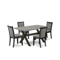 East West Furniture 5 Piece Modern Dining Set - A Cement Top Kitchen Table With Trestle Base And 4 Dark Gotham Grey Linen Fabric Dining Chairs - Wire Brushed Black Finish