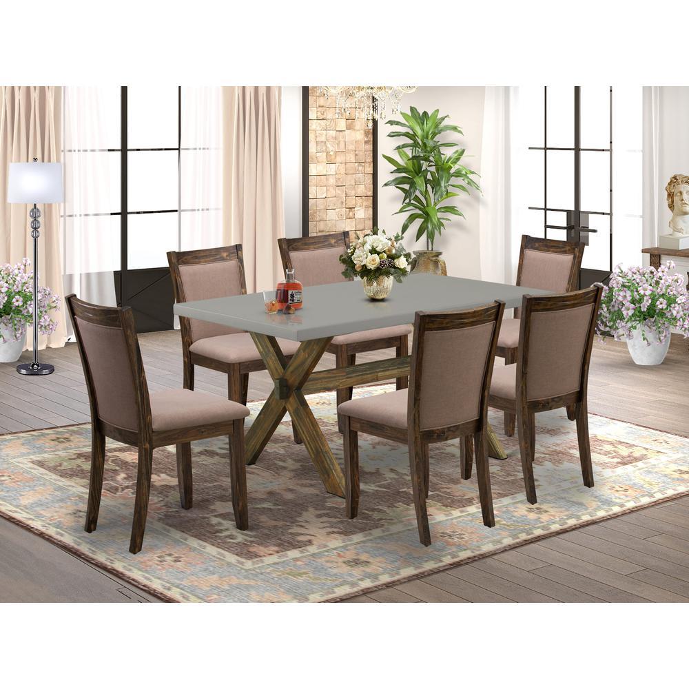 East West Furniture 7-Pc Dinette Room Set - 6 Padded Parson Chairs And 1 Modern Kitchen Table (Distressed Jacobean Finish)