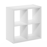 Furinno Cubicle Open Back Decorative Cube Storage Organizer, 4-Cube, White