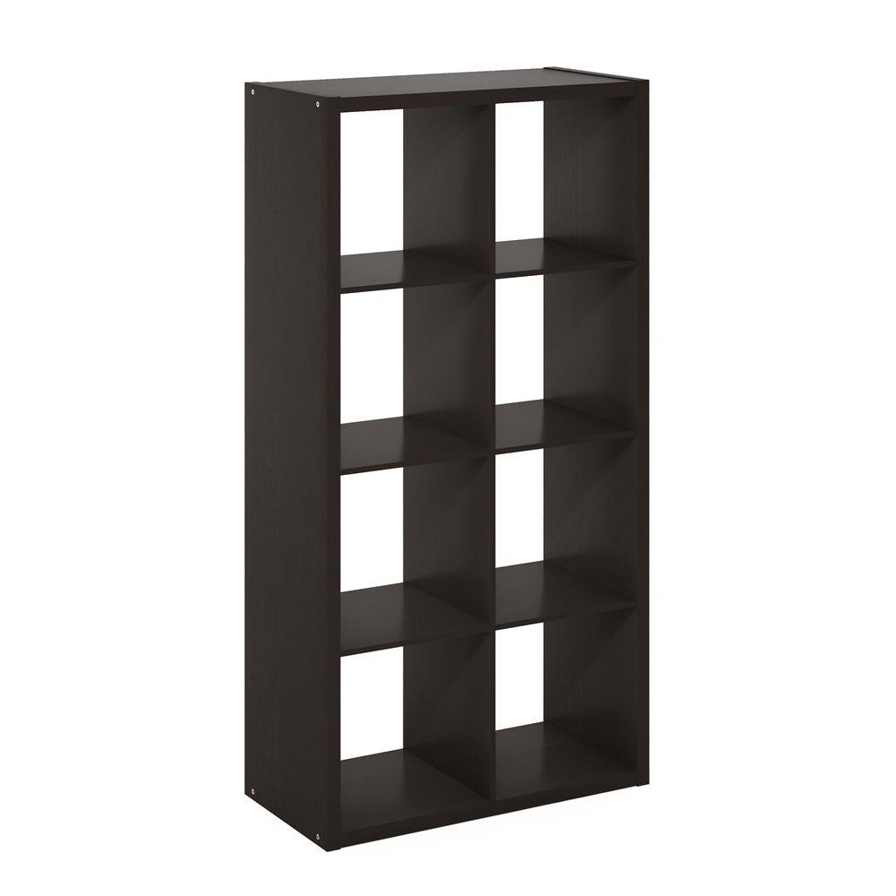 Furinno Cubicle Open Back Decorative Cube Storage Organizer, 8-Cube, Dark Oak