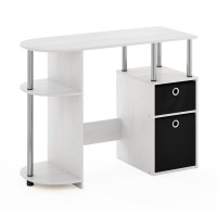 Furinno Jaya Simplistic Computer Study Desk With Bin Drawers, White Oak, Stainless Steel Tubes