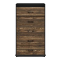 Furinno Tidur Modern Organization And Storage Handle Bedroom 5-Drawer Chest Dresser, Columbia Walnut/Black