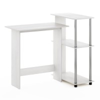 Furinno Abbott Corner Computer Desk With Bookshelf, White Oak/Stainless Steel