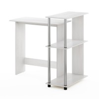 Furinno Abbott Corner Computer Desk With Bookshelf, White Oak/Stainless Steel