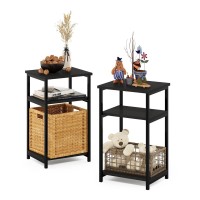 Furinno Just 3-Tier Industrial Metal Frame End Table With Storage Shelves, 2-Pack, Espresso