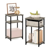 Furinno Just 3-Tier Industrial Metal Frame End Table With Storage Shelves, 2-Pack, French Oak